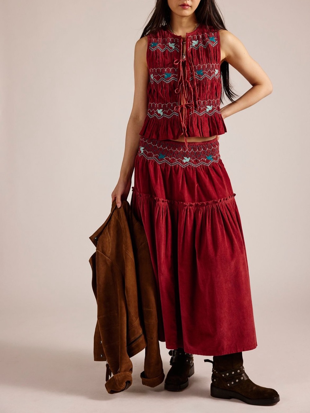 Free people “Terra smocked maxi skirt set” XS